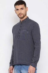 Short Length Checkered Printed Kurta in Blue