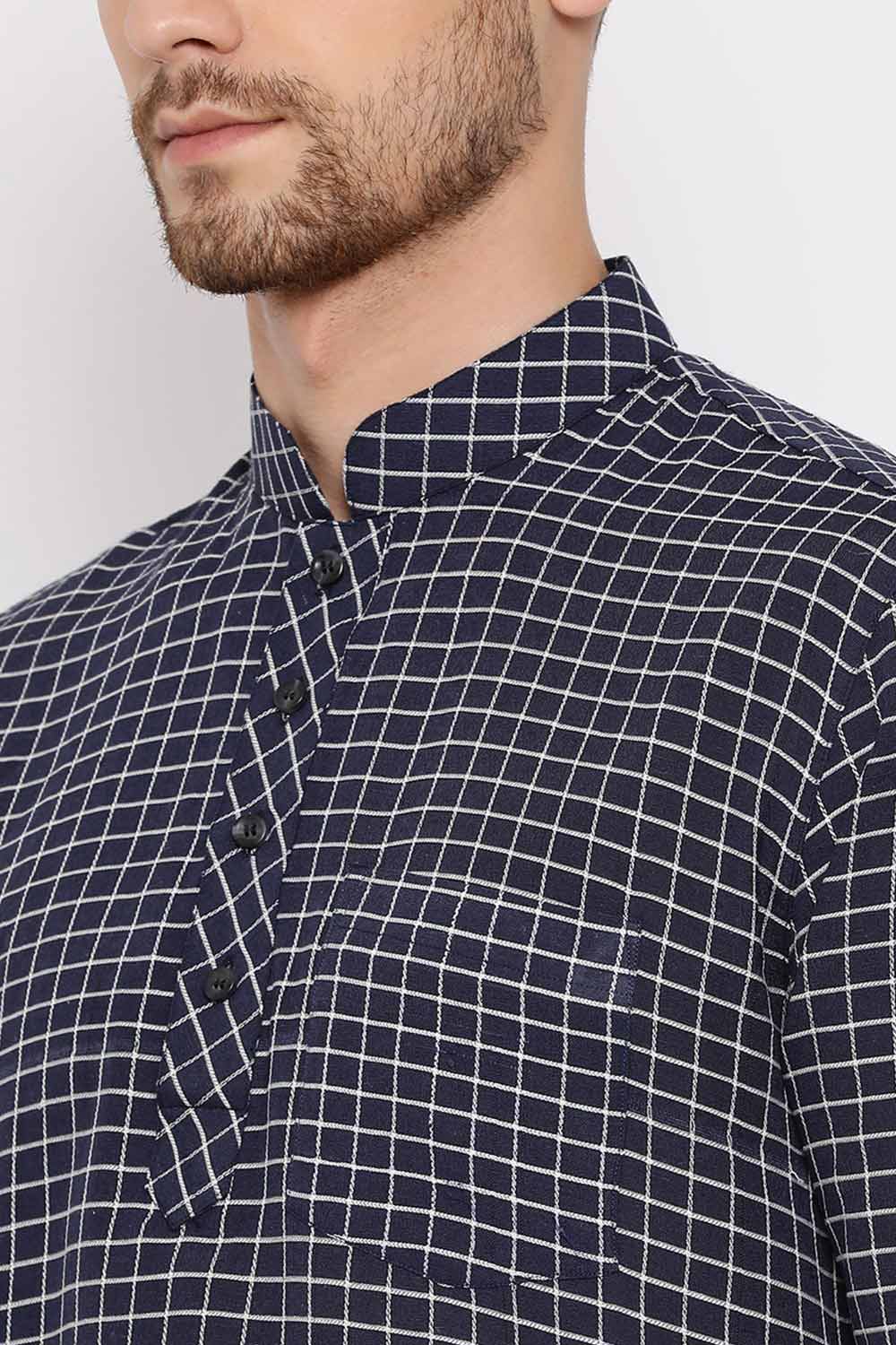 Checkered Printed Blue Short Kurta for Cocktail Wear