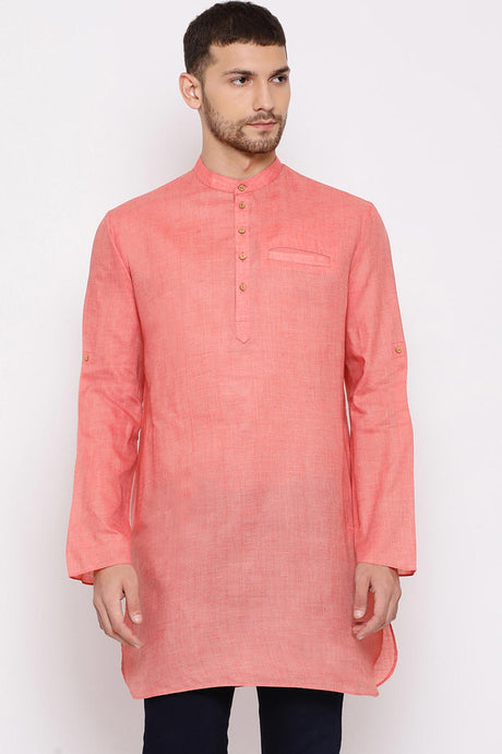 Pink Blended Cotton Short Kurta for Men's