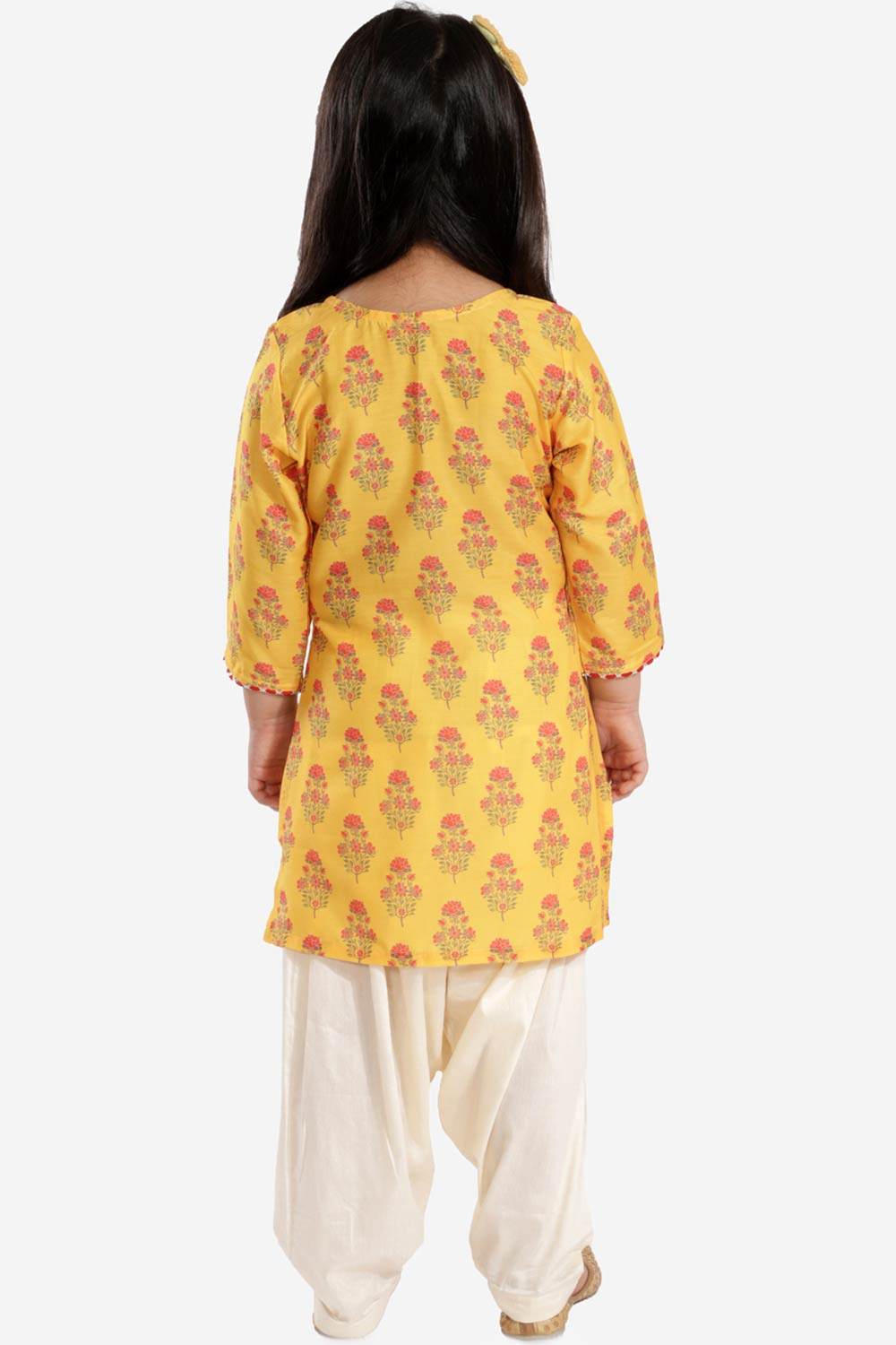 Boys Mustard And Cream Kurta Patiala Set & Girls Mustard And Cream Linen Kurta And Patiala Set