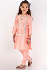 Boys Pink Kurta And Pajama & Girls Mirror Work Viscose Kurta And Pant Set