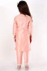 Boys Pink Kurta And Pajama & Girls Mirror Work Viscose Kurta And Pant Set