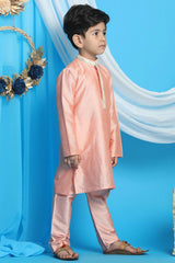 Boys Pink Kurta And Pajama & Girls Mirror Work Viscose Kurta And Pant Set