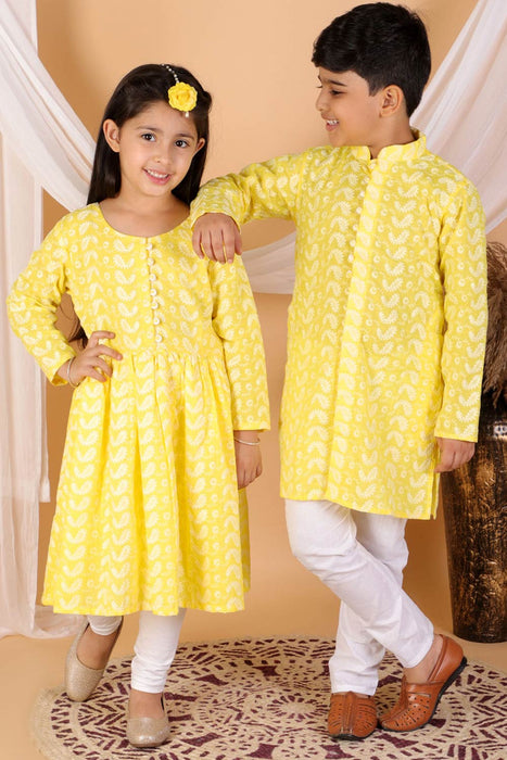 Embroidered Georgette Kurta Set in Yellow : MTE859