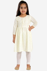 Boys Yellow And White Kurta Pajama Set & Girls Chikankari Cotton Kurta And Leggings Set