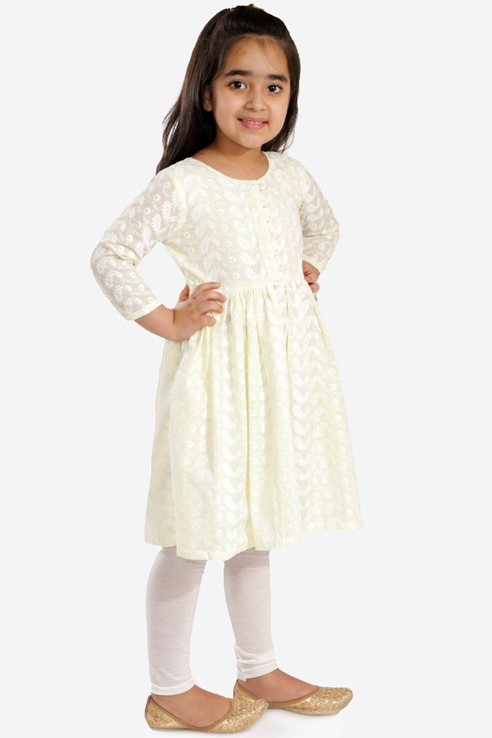 Boys Yellow And White Kurta Pajama Set & Girls Chikankari Cotton Kurta And Leggings Set