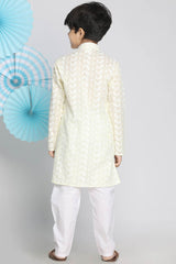 Boys Yellow And White Kurta Pajama Set & Girls Chikankari Cotton Kurta And Leggings Set