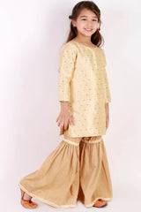 Boys Gold Silk Blend Kurta And Dhoti Set & Girls Jacquard Kurta With Sharara Set