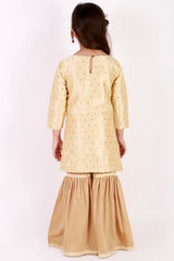 Boys Gold Silk Blend Kurta And Dhoti Set & Girls Jacquard Kurta With Sharara Set