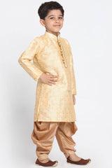 Boys Gold Silk Blend Kurta And Dhoti Set & Girls Jacquard Kurta With Sharara Set