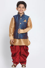 Boy's Cotton Art Silk Kurta Set In Deep Blue