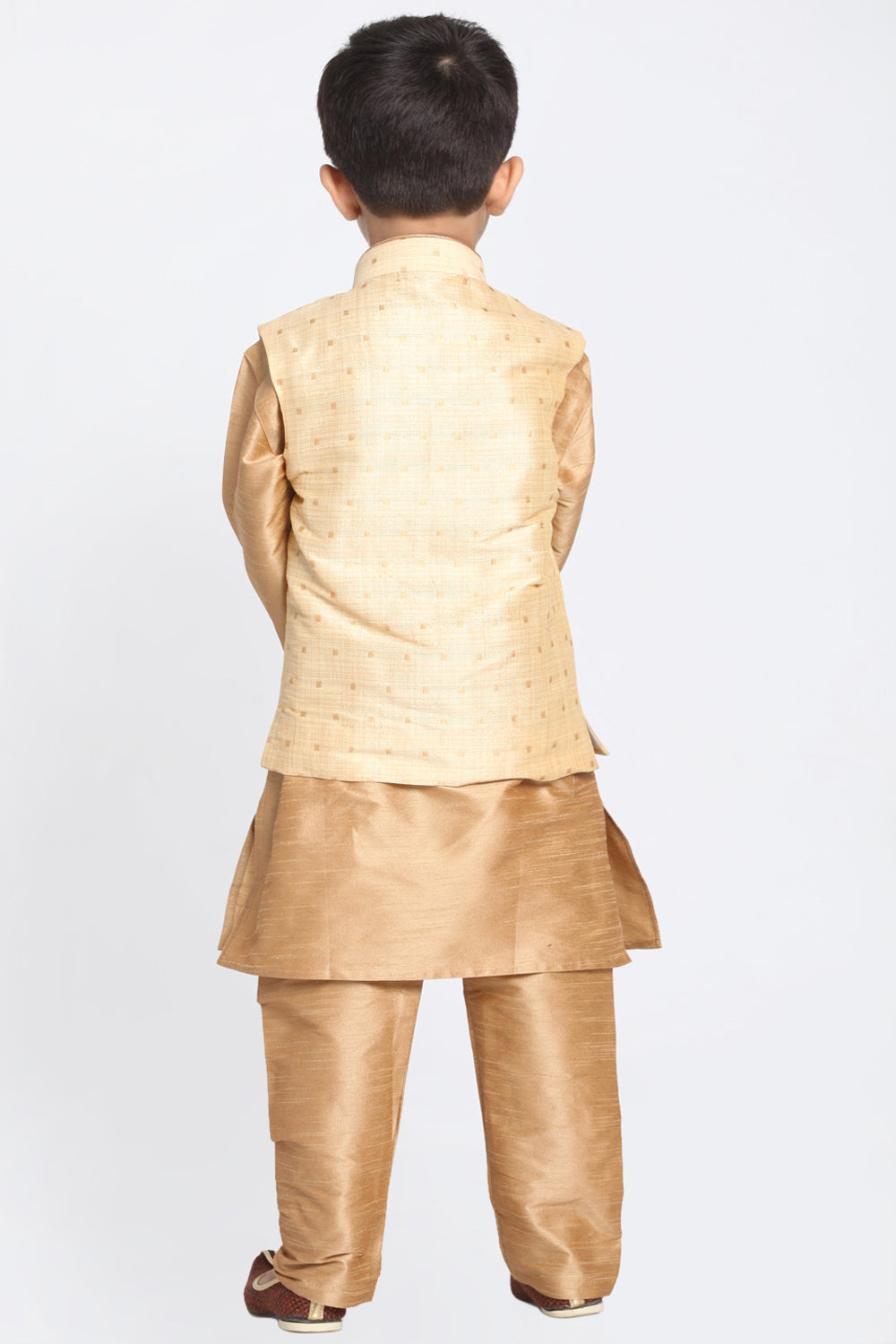 Boy's Cotton Art Silk Kurta Set In Gold