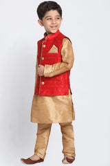 Boy's Cotton Art Silk Kurta Set In Maroon