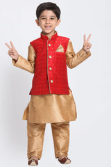 Boy's Cotton Art Silk Kurta Set In Maroon