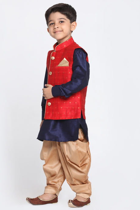 Boy's Cotton Art Silk Kurta Set In Maroon