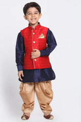 Boy's Cotton Art Silk Kurta Set In Maroon