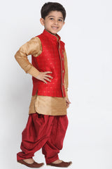 Boy's Cotton Art Silk Kurta Set In Maroon