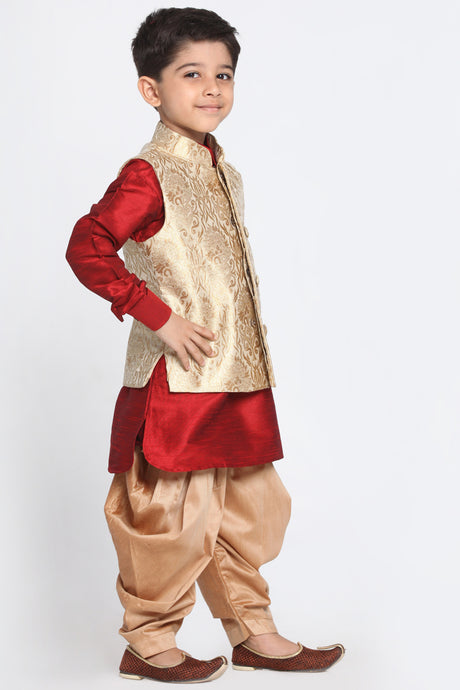 Boy's Cotton Art Silk Kurta Set in Gold