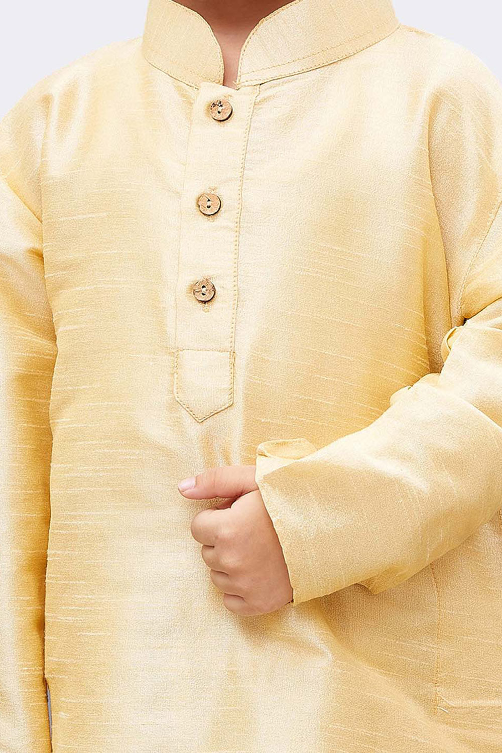 Boy's Cotton Art Silk Kurta Set In Gold