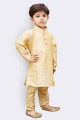 Boy's Cotton Art Silk Kurta Set In Gold