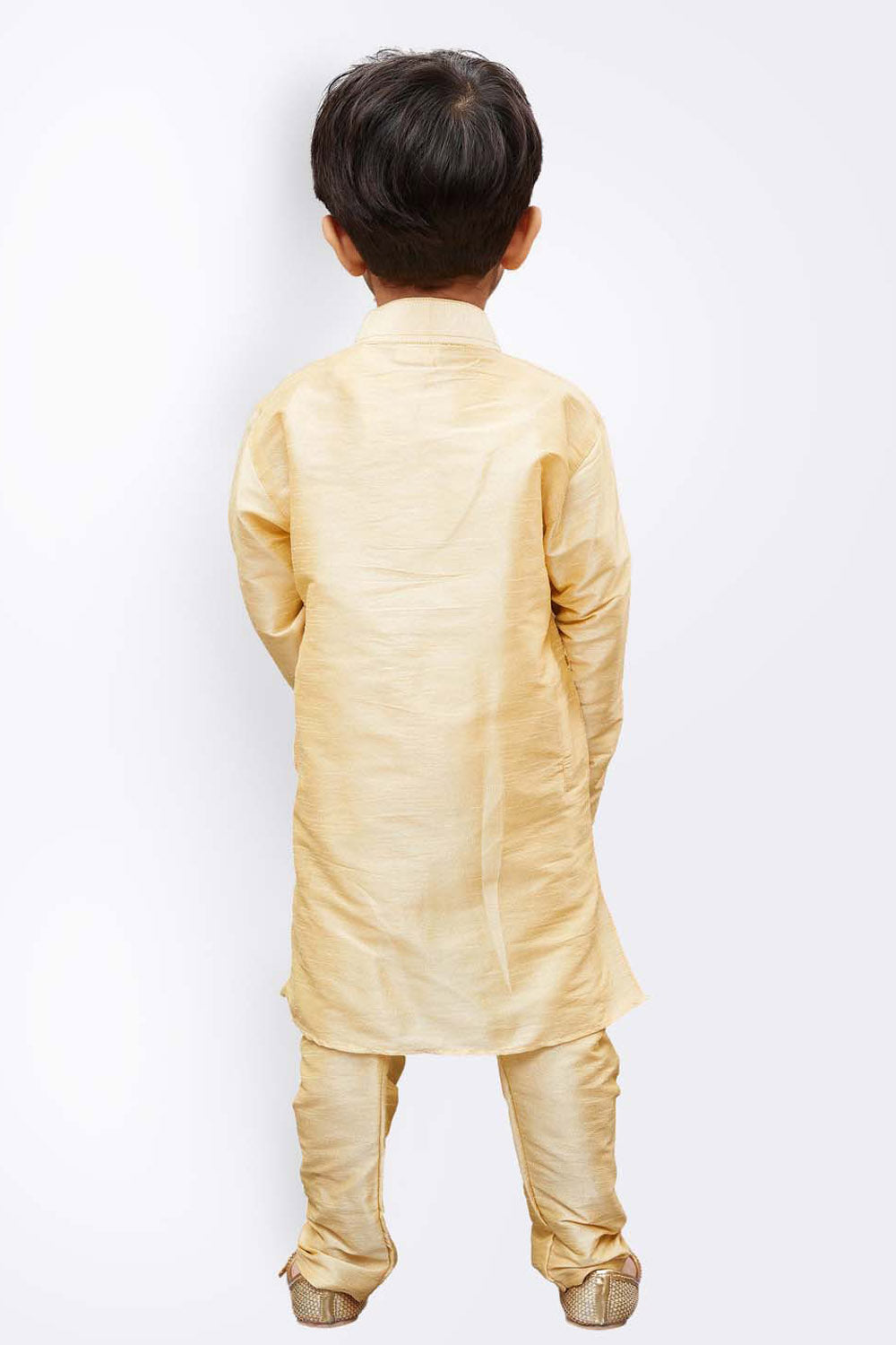 Boy's Cotton Art Silk Kurta Set In Gold