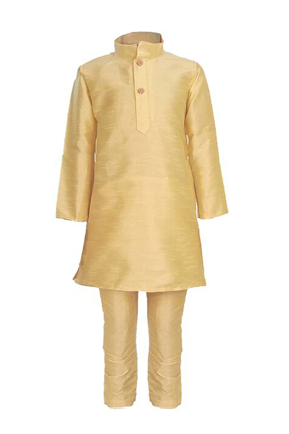 Boy's Cotton Art Silk Kurta Set In Gold