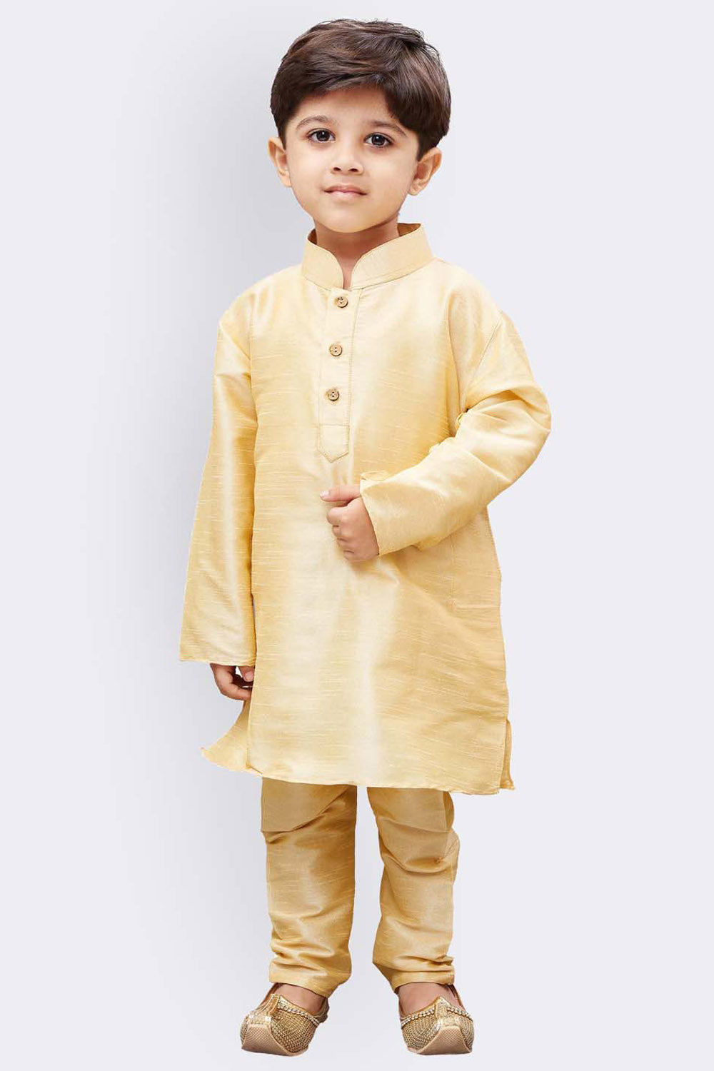 Boy's Cotton Art Silk Kurta Set In Gold