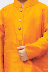 Boy's Cotton Art Silk Kurta Set In Orange