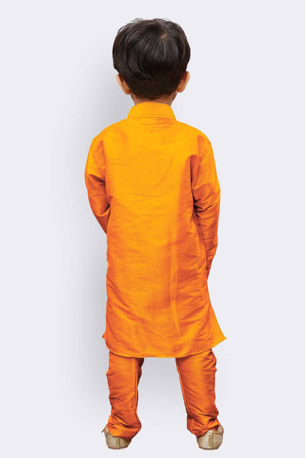 Boy's Cotton Art Silk Kurta Set In Orange