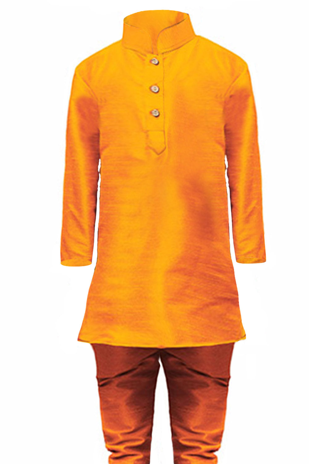 Boy's Cotton Art Silk Kurta Set In Orange