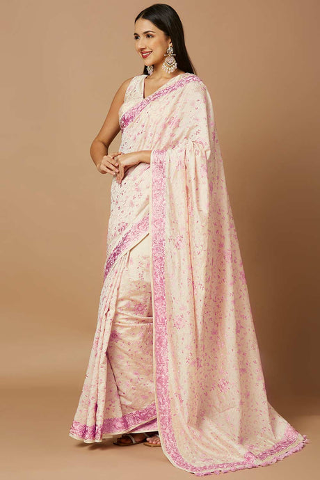 Off White Silk Embroidered Saree