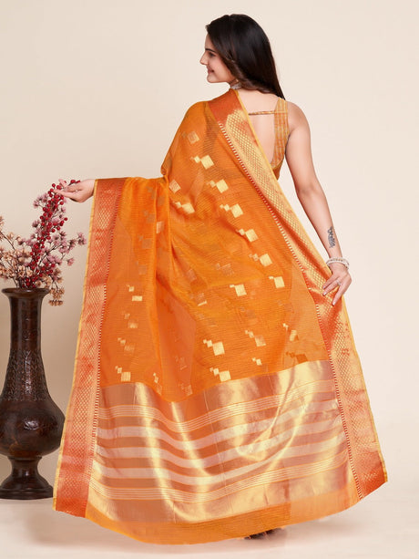 Yellow Kota Doriya(Semi Cotton) Doriya Saree