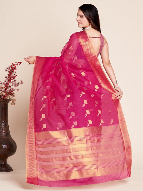 Pink Kota Doriya(Semi Cotton) Doriya Saree