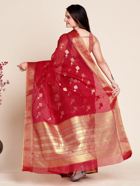 Red Kota Doriya(Semi Cotton) Doriya Saree