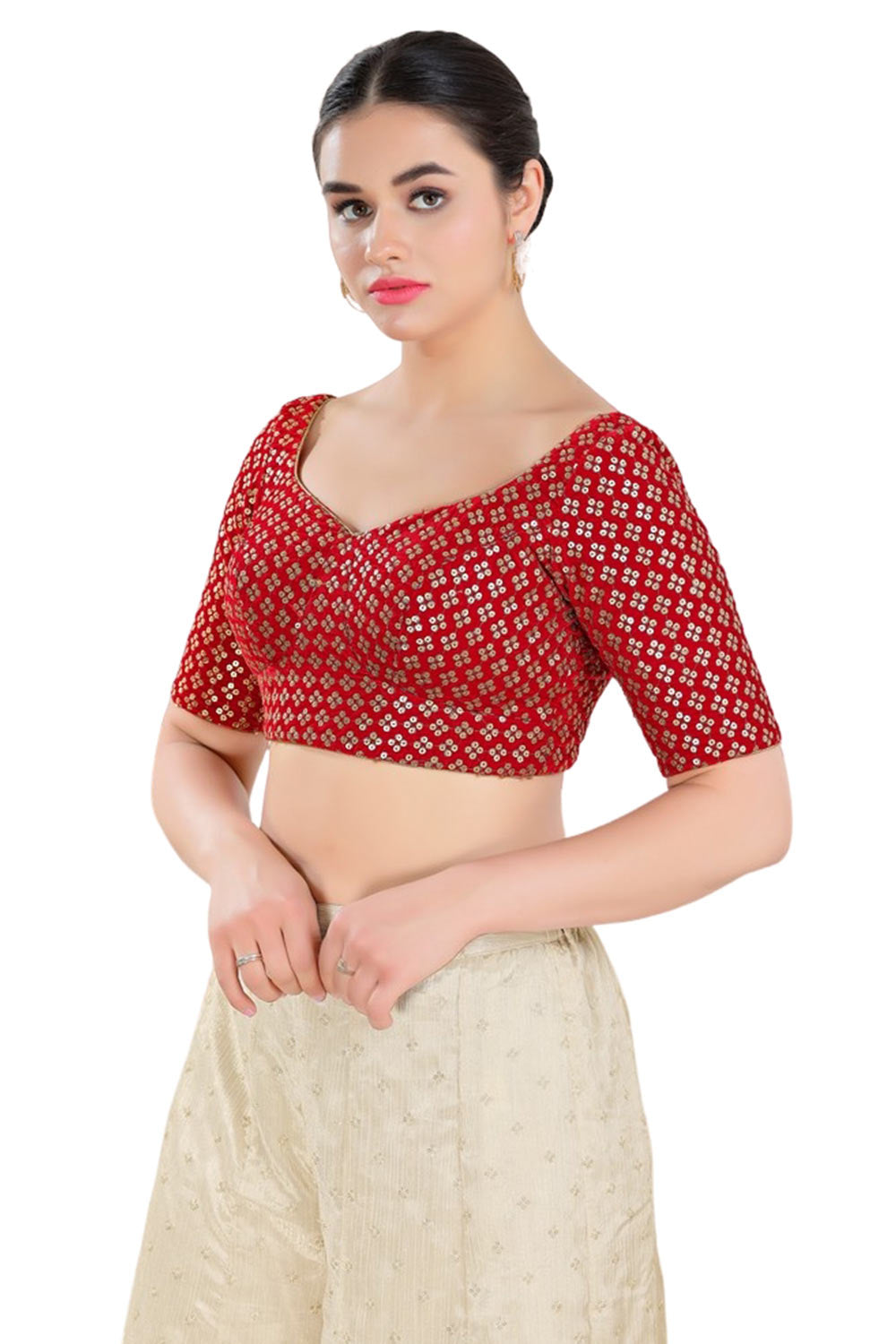 Red Velvet Half Sleeve Blouse