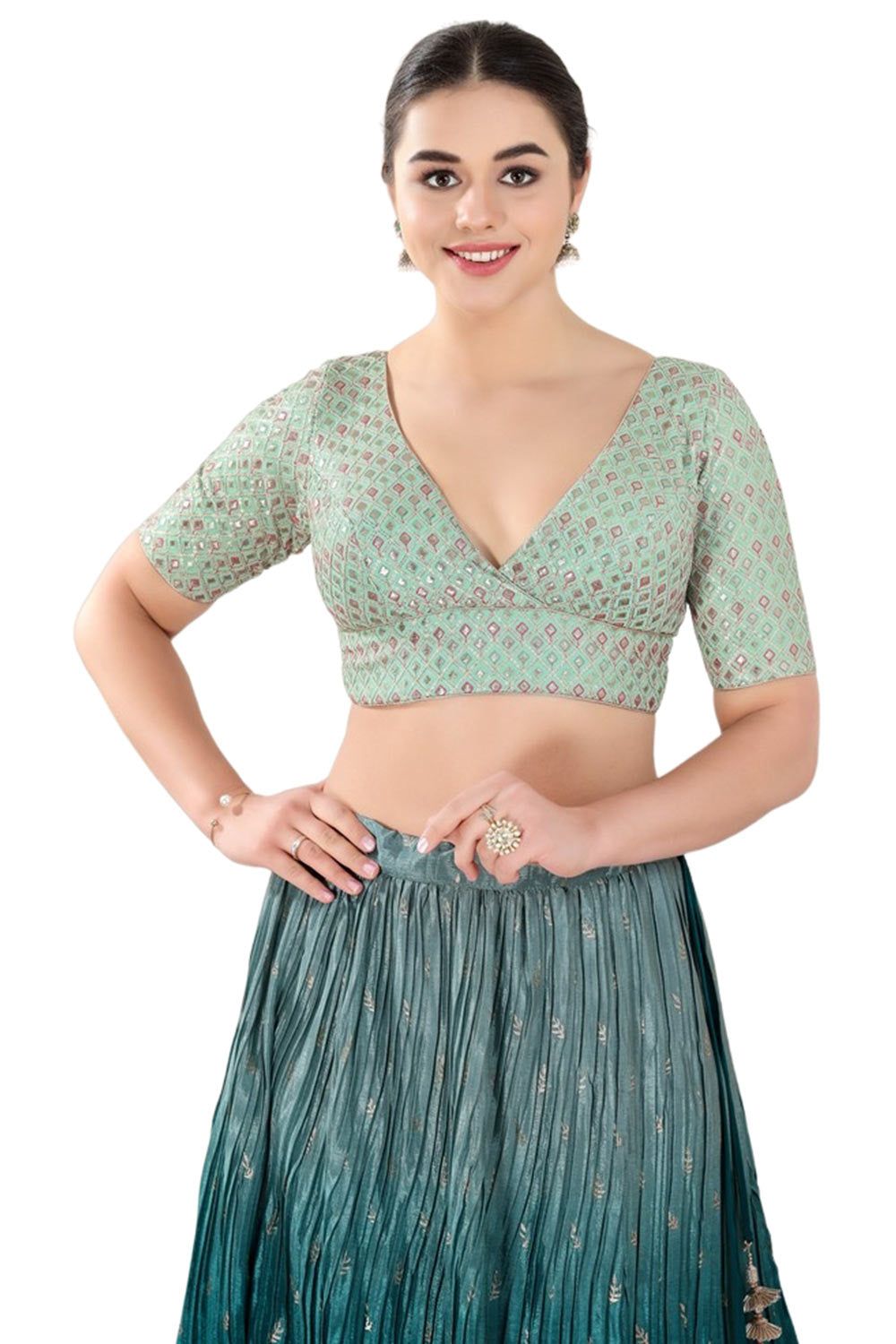 Sea-Green Georgette Half Sleeve Blouse