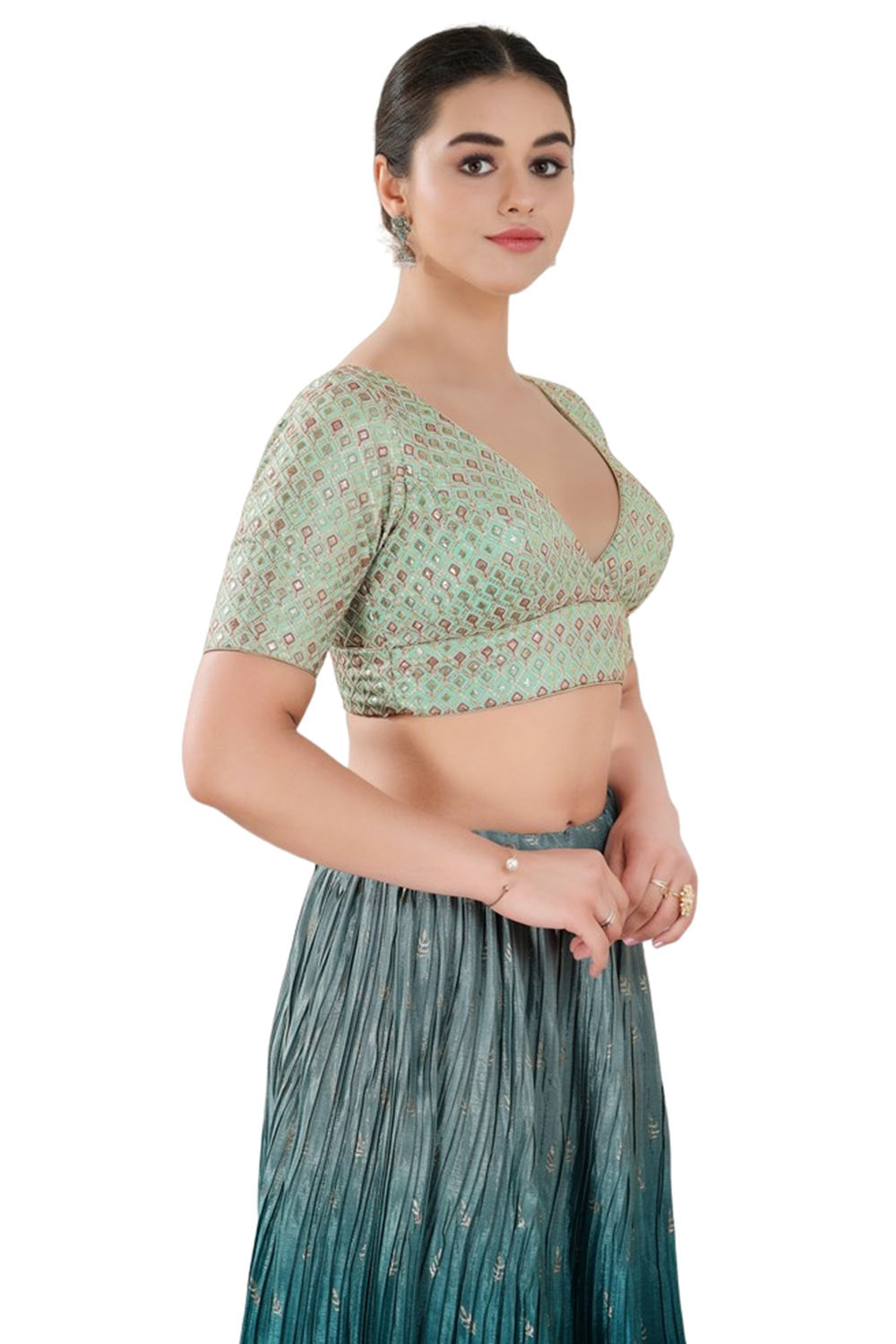 Sea-Green Georgette Half Sleeve Blouse