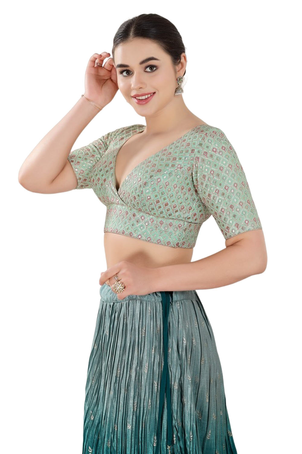 Sea-Green Georgette Half Sleeve Blouse