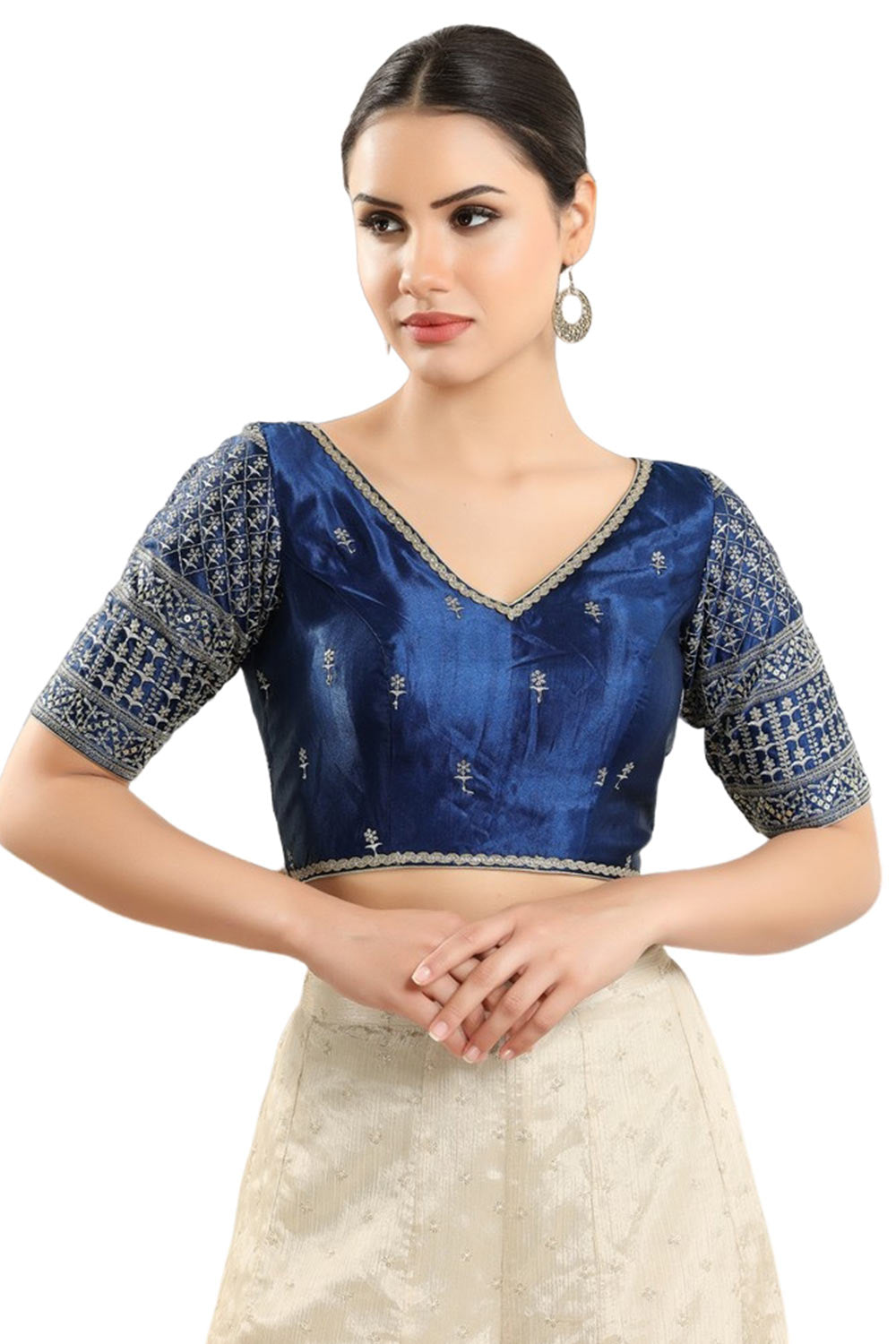 Navy-Blue Silk Sleeveless Blouse