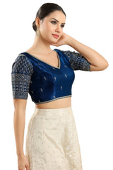 Navy-Blue Silk Sleeveless Blouse