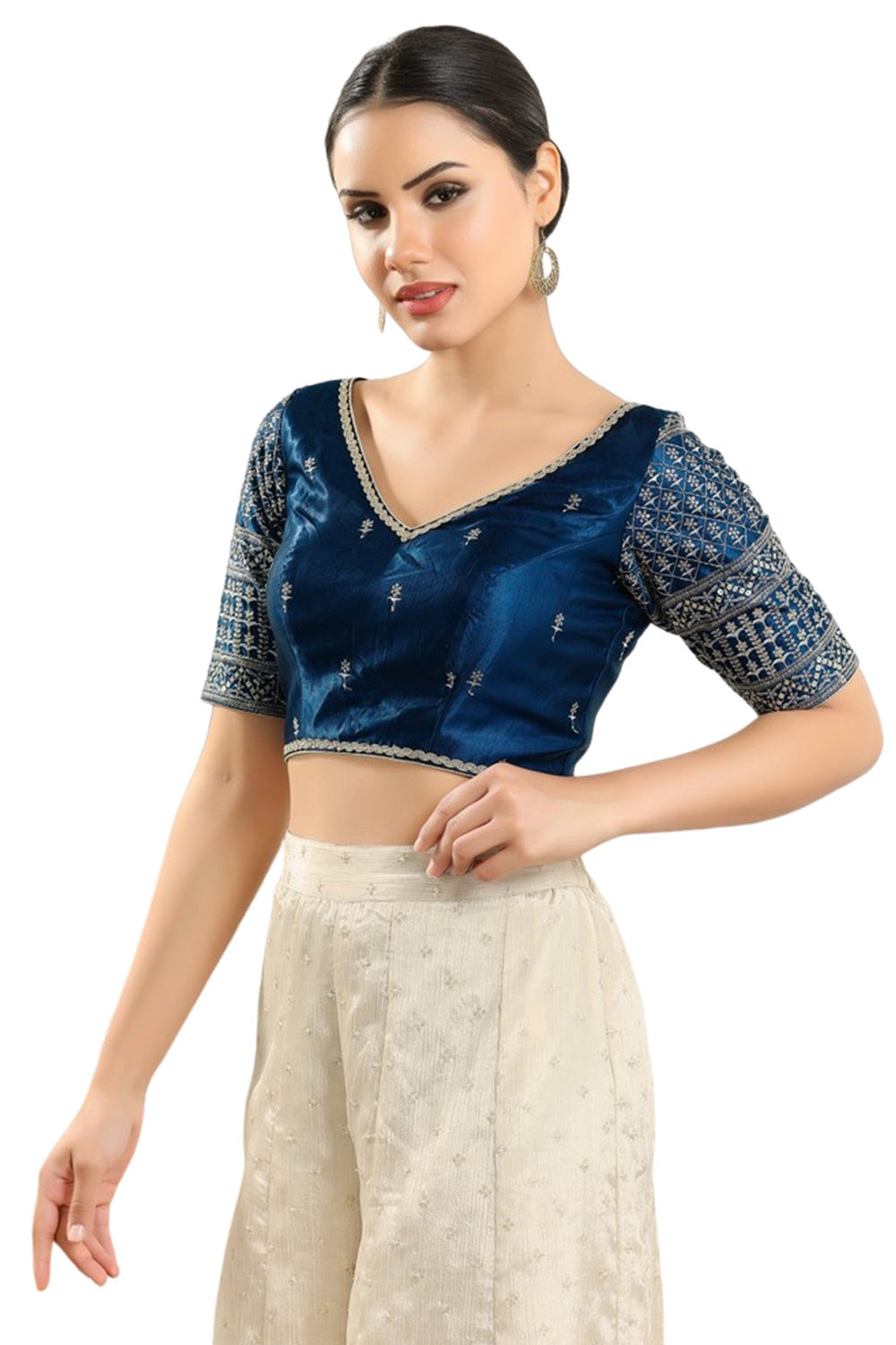 Navy-Blue Silk Sleeveless Blouse