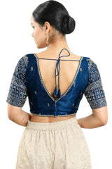 Navy-Blue Silk Sleeveless Blouse