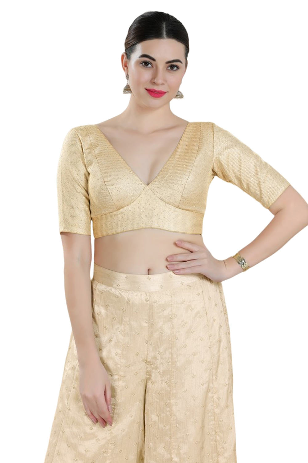 Gold Art Silk Half-Sleeve Blouse