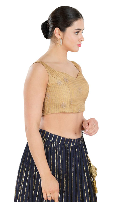 Gold Organza Sleeveless Blouse