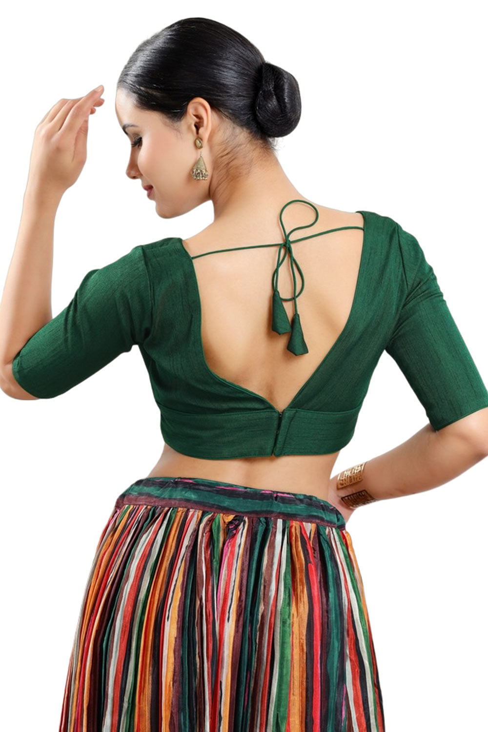 Green Silk Half Sleeve Blouse