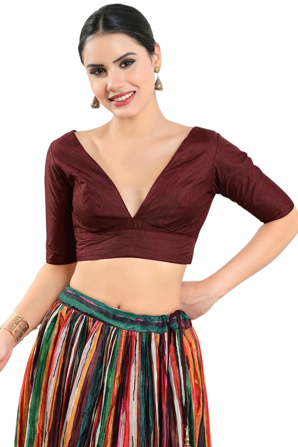 Maroon Silk Half Sleeve Blouse