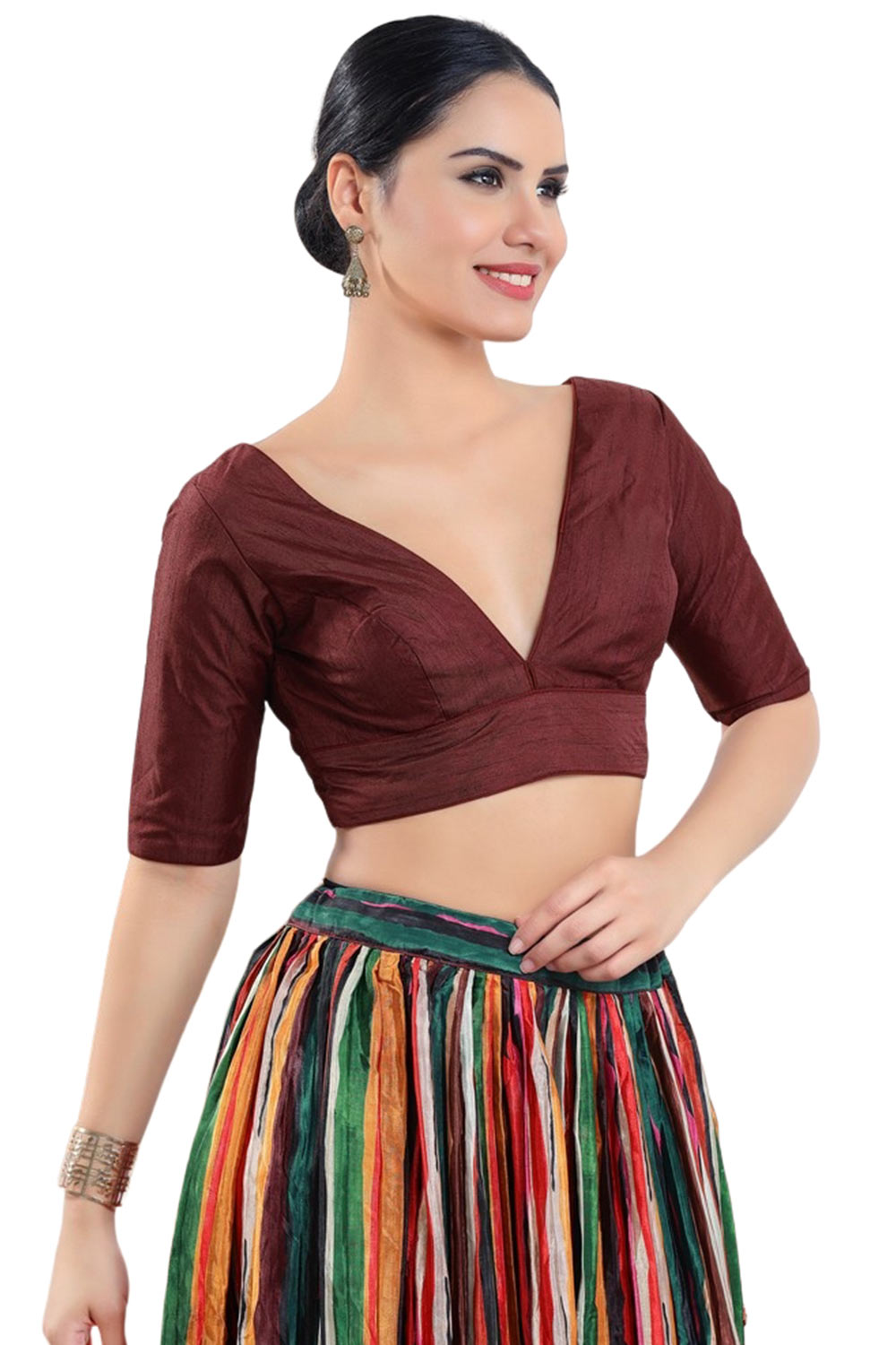 Maroon Silk Half Sleeve Blouse