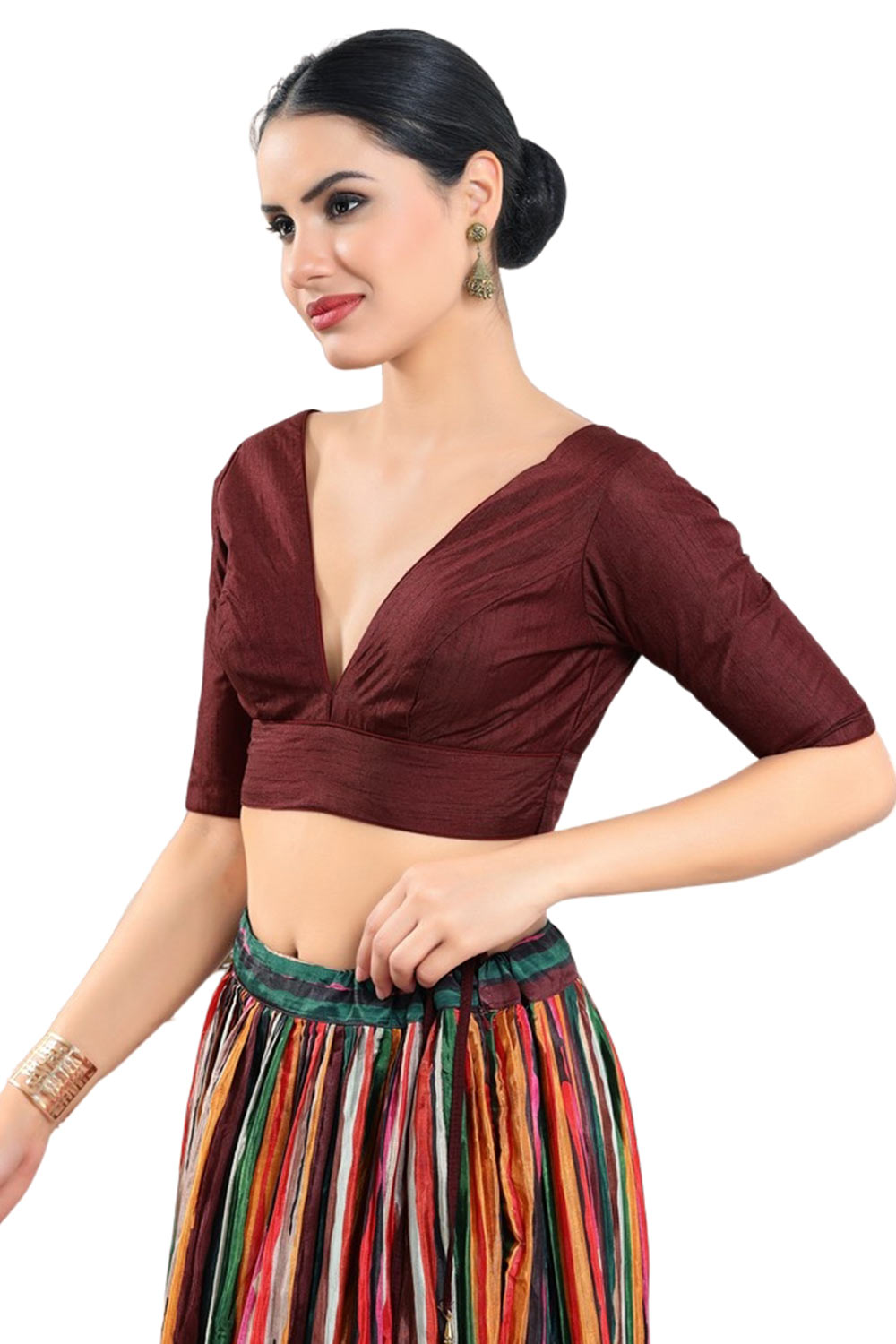 Maroon Silk Half Sleeve Blouse