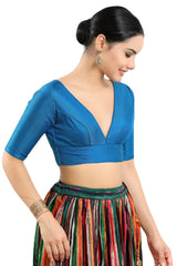 Blue Silk Half Sleeve Blouse