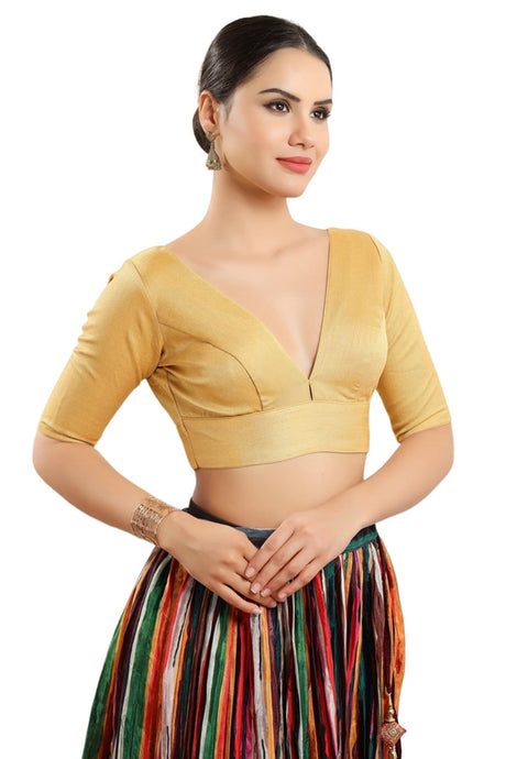 Gold Silk Half Sleeve Blouse